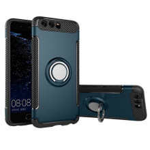Kompatibel med Huawei P10 - Robust Skyddsskal med Ringhållare Marinblå