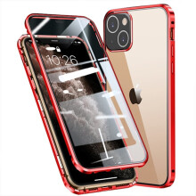 Kompatibel med iPhone15plus - Skyddande magnetiskt dubbelsidigt skal rött