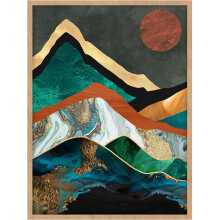 Décoration murale bohème montagne 30 x 40 cm - Art nature moderne du milieu du siècle pour salon, salle de bain turquoise, chambre, bureau,