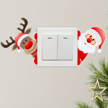 stuk schakelaarsticker met kerstcartoon eland en kerstmanpatroon, muursticker voor slaapkamer en woonkamer