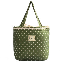 Sac isotherme en coton et lin vert à cordon, boîte à lunch isotherme, sac fourre-tout, pochette à bento, boîte à lunch, Gn