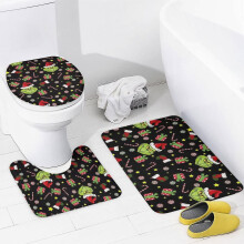 Promotion Gr1nch ! Déstockage des décorations de Noël Gr1nch : ensemble trois pièces comprenant un tapis de toilette, un rideau de douche et un