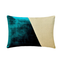Housse de coussin lombaire bleue 30 x 65 cm (12 x 26 pouces), coussin oblong en velours patchwork et blocs de couleur, motif patchwork style moderne