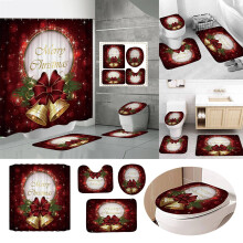 Décoration de Noël pour la maison - Rideau de douche en tissu avec clochettes - Ensemble de quatre pièces