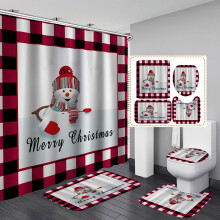 Ensemble de salle de bain de Noël : rideau et tapis, motif bonhomme de neige, imperméable avec crochets, compatible avec les tailles standard