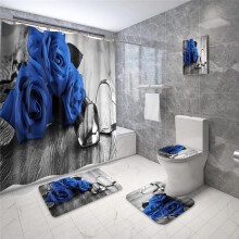 Ensemble de salle de bain Aosijia 4 pièces avec rideau de douche et tapis, ensemble rideau de douche motif rose d'eau avec tapis antidérapants,