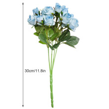 Bouquet de 15 fleurs artificielles, fausses roses bleues, décoration pour mariage, maison ou fête