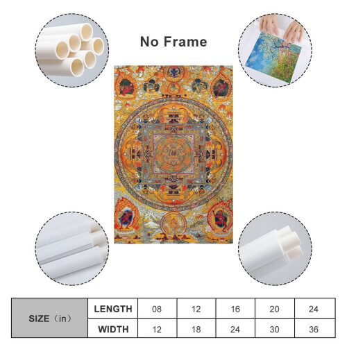Αφίσα ζωγραφικής Mandala Tibetan Thangka 8x12 ίντσες, εκτύπωση σε καμβά για διακόσμηση 1