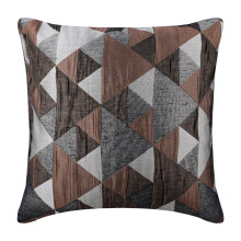 Housse de coussin décorative marron, 30 x 30 cm, motif géométrique contemporain en jacquard, inspiré de l'origami japonais.