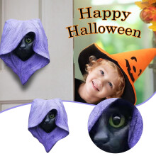 Decorazioni di Halloween 2024: Statua di gatto con cappello nero, ornamento in resina a forma di gatto mistico, decorazione murale gotica,