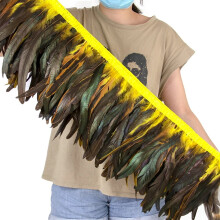 1M Gold Silver Rooster Tail Feather Ribbon Crafts 25-30cm Natural Feathers Fringe for Wedding Party Clothing Dress Decoration Yellow 25-30cm