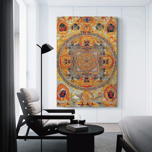 Αφίσα ζωγραφικής Mandala Tibetan Thangka 8x12 ίντσες, εκτύπωση σε καμβά για διακόσμηση 2