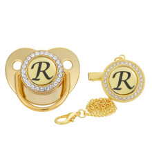 Baby Pacifier and Clip Set Gold Personalized Name Glitter Crystal Luxury Newborn Pacifier Clip for Baby Boys Girls Shower Gift
