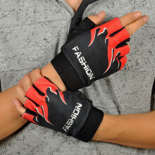 RnemiTe-amo Men and Women Antislip Half-Finger Latex Free Black/Red Weight Lifting Gloves