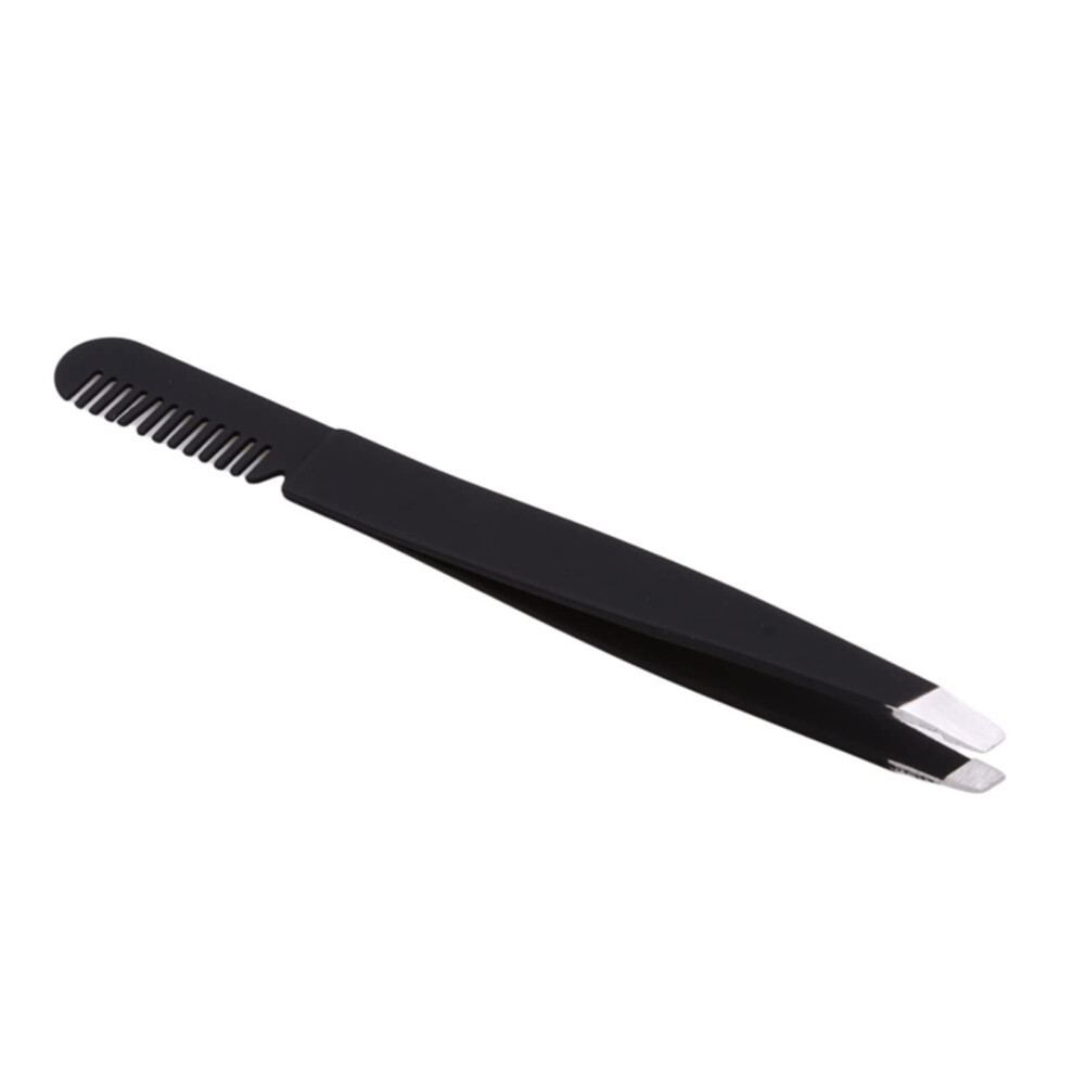 Eyebrow Tweezers Stainless Steel Slanted Tip with Dual Grooming Comb for Precise Hair Removal