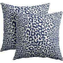 Navy Blue Leopard Print Pillow Covers 16x16 Inch, Set of 2, Cheetah Animal Spots Decorative Throw Pillows for Couch, Sofa, Bed, Porch, Outdoor