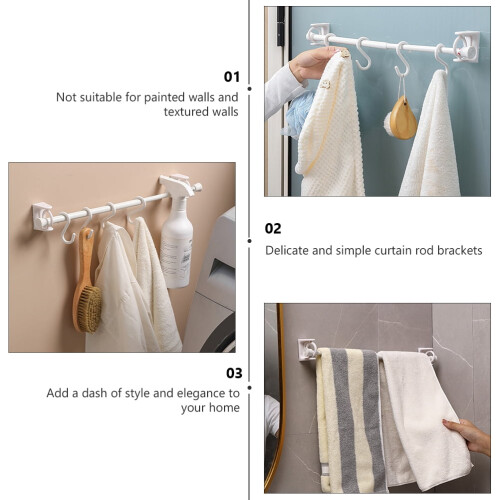 4 Pcs Pole Holder Shower Rods Curtain Bracket Ring Hook up Tower Hanger Hooks for White Abs 1