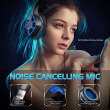 Gnobogi Around-Ear Gaming Headset with Bass, Surround Sound, Noise-Cancelling Mic, RGB Lights - Compatible with Xbox, PS5, PC