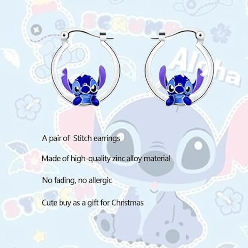 Σκουλαρίκια Stitch για κορίτσια, σκουλαρίκια anime με μπλε stud χαριτωμένα σκουλαρίκια 1