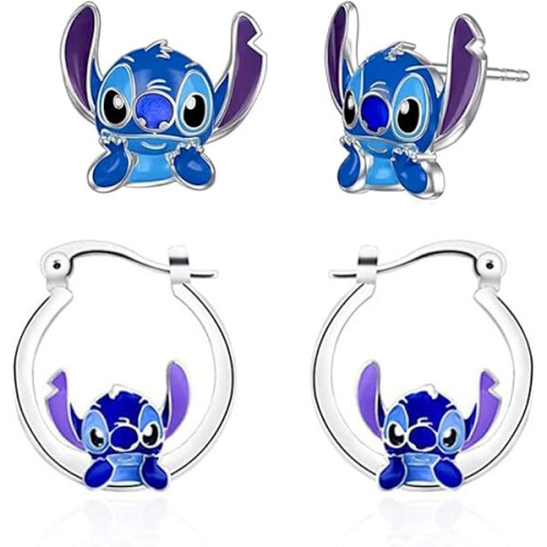 Σκουλαρίκια Stitch για κορίτσια, σκουλαρίκια anime με μπλε stud χαριτωμένα σκουλαρίκια