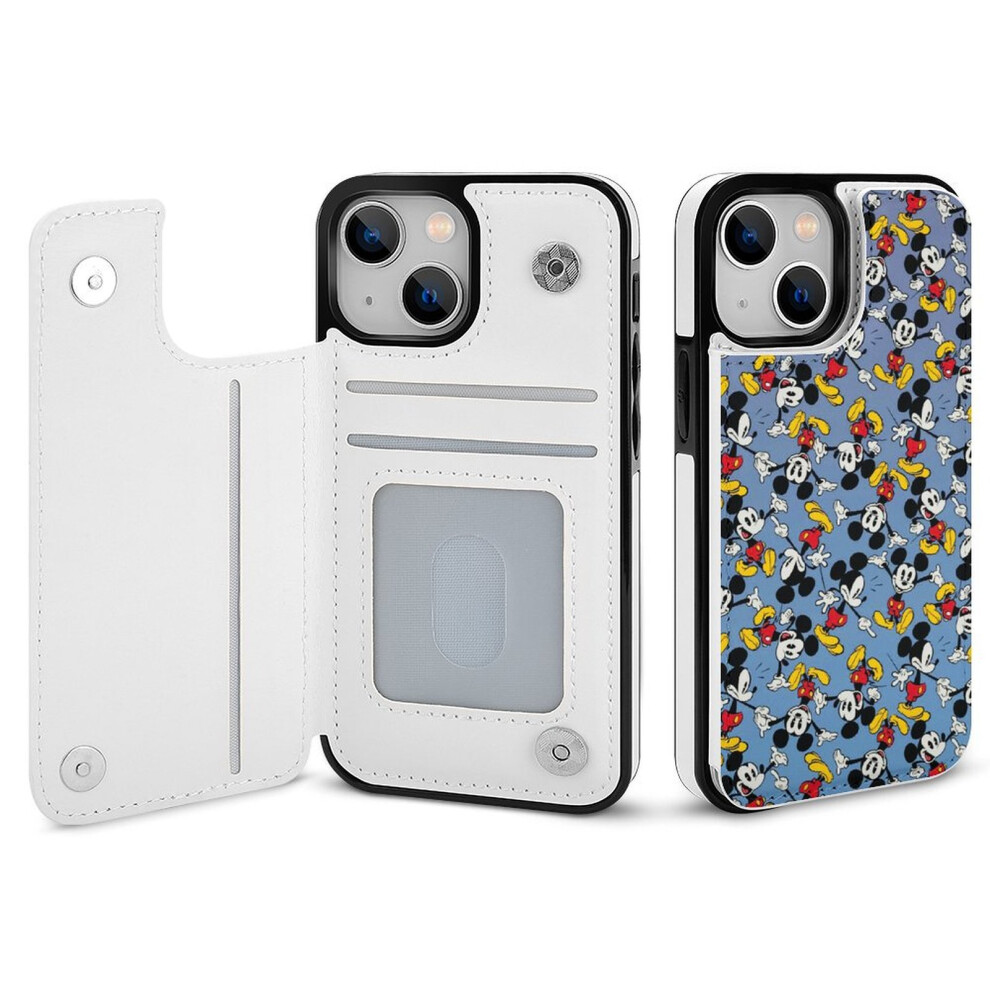 Mickey Mouse Wallet Case Compatible With Iphone 14, Pu Leather Flip Cover With Card Holder, Kickstand & Magnetic Clasp 9395123010984
