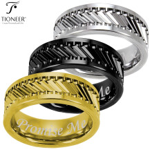 Fáinne Bainise Clasaiceach 8mm de charbaíd tungstain Tioneer le patrún giaranna, bailchríoch ard-snasta, greanadh saor in aisce le Promise Me