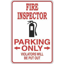 Parkeerplaats alleen voor brandweerinspecteurs. Afmetingen: 8x12 inch. Metalen decoratief bord.