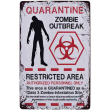 Attenzione Area riservata Quarantena Epidemia di zombie Cartelli vintage in latta Decorazione murale in metallo retrò Cartelli divertenti per bar