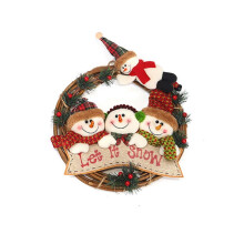 Guirlanda de vime trançado de 29 cm com Papai Noel e boneco de neve, placa de Natal para pendurar na porta, enfeite para árvore de Natal,