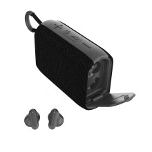PAVEOS Ny Bluetooth 5.1 2-i-1 Høretelefonhøjttaler, HiFi Stereo, Subwoofer, Bærbar Udendørsbrug, Sort