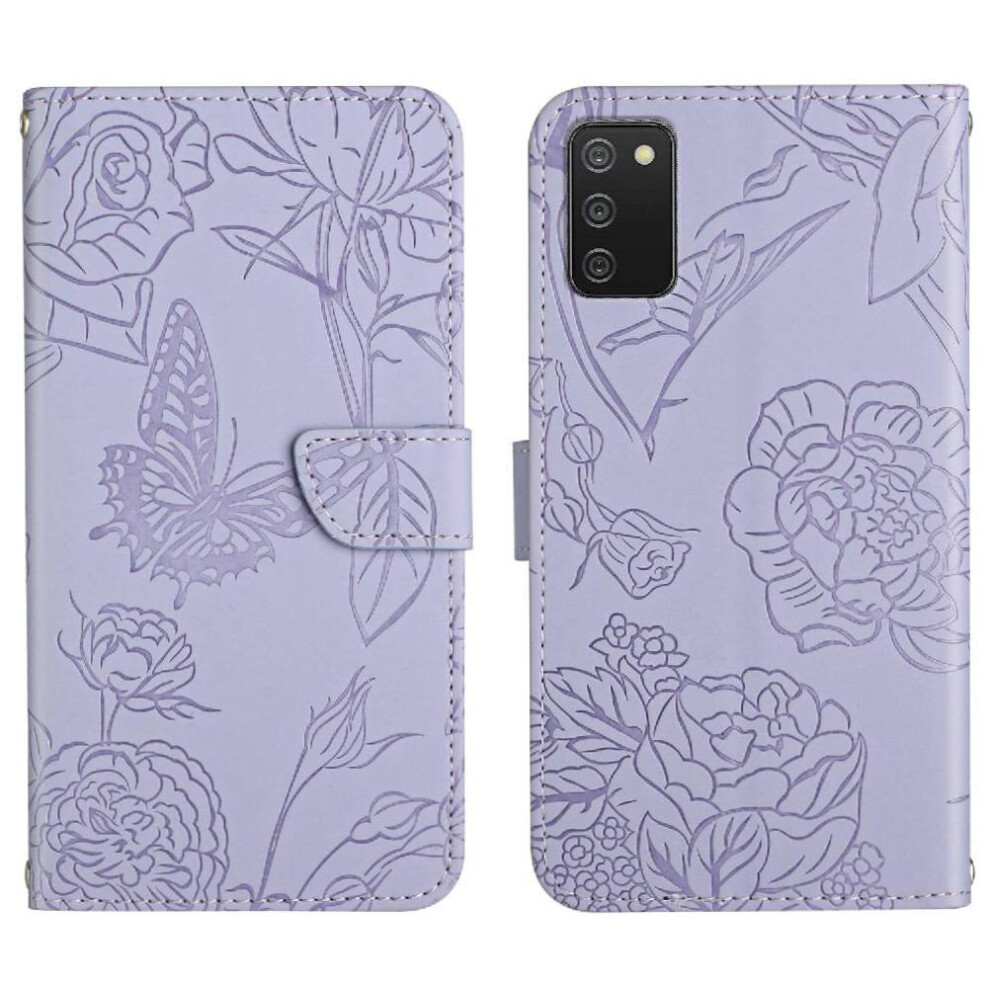Pu Leather Flip Case For Samsung Galaxy A03s, 166 Flowers & Butterflies Design, Anti-Drop Shockproof Cover With Wrist Strap 9395123232942