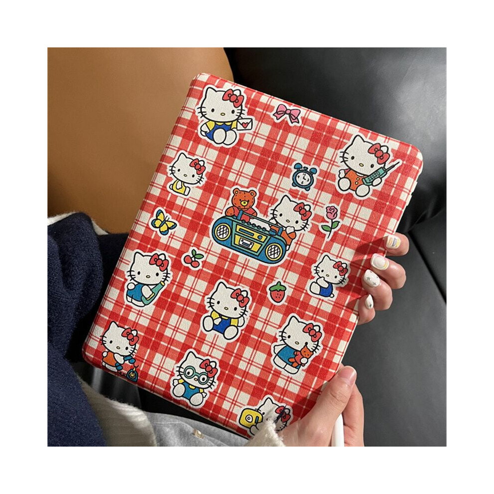 Cute Plaid Hello Kitty Kt For Compatible With Ipad Protective Cover Air5 Rotating Pro11 Inch 9.7/10 Generation Mini6 Red 9104899308511