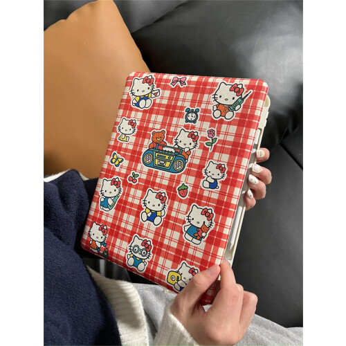 Χαριτωμένο κόκκινο καρό Hello Kitty KT για προστατευτικό κάλυμμα συμβατό με iPad 1