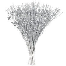 Gomat 24Pcs Christmas Glitter Berries Stems, 16.5" Silver Artificial Picks, compatible with Xmas Holiday Crafts & Home Decoration