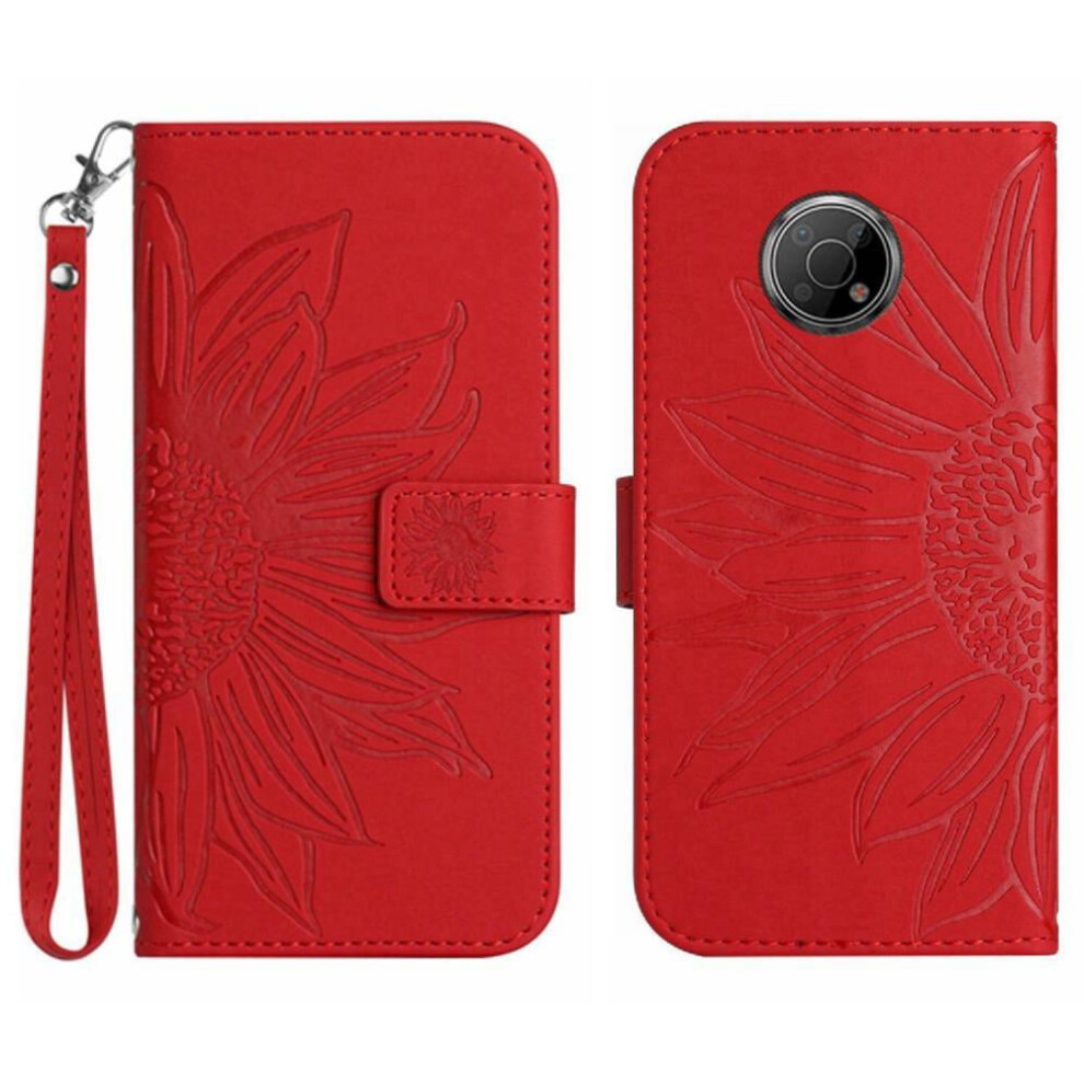 Case For Nokia G300 Luxury Pu Leather Short Strap Flip Wallet Phone Case With Card Slots Holder Embossed Sunflower 9395123763958
