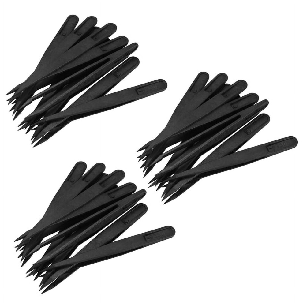30 Pcs Plastic Tip Anti Static Tweezer 12Cm Length Black 9110895207383