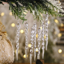 Christmas Tree 5-1/6-Inch Clear Glass Icicle Ornament Set of 12 Pcs, Festival Holiday Xmas Decor Hanging Ornaments