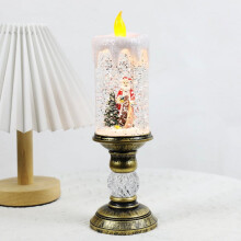 Cute Christmas Snow Globe Flameless Candle with 6H Timer, Battery Operated Glitter Tornado Lamp, Spinning Water Santa Centerpiece