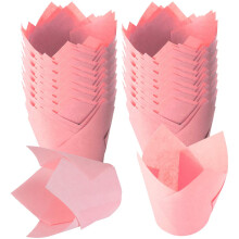 POWKOL 100 Pcs Tulip Cupcake Liners, Greaseproof Baking Cups Compatible with Standard Muffin Pans - Pink for Weddings, Birthdays, Baby Showers