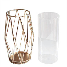 Yakbaofuo Desktop Ornament Vase Glass Flower Vase With Geometric Metal Stand, C^rystal Clear Terrariums Planter Bud Glass Vase