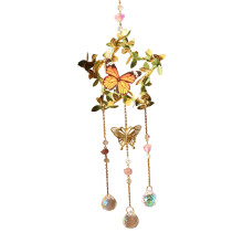 Carillon éolien YiFudd en cristal naturel, pendentif de jardin en forme de boule de cristal, décoration florale et feuille