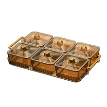Plat de service pour amuse-gueules, desserts et fruits secs, boîte de rangement avec couvercle, plateau de service compartimenté, 6 compartiments,