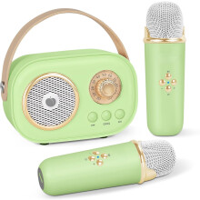 Mini Karaoke Machine for Kids & Adults, Portable Bluetooth Speaker with 2 Wireless Mic, Stereo Sound, Enhanced Bass, Gift for Girls 6-12, Pink