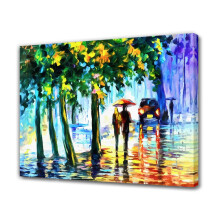 Couple amoureux sous un parapluie sous la pluie - Affiche en toile - Décoration de chambre, paysage sportif, décoration de bureau, cadeau, style