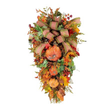 Couronne d'automne pour porte d'entrée, 50 cm (20 pouces), avec citrouille, baies et feuilles d'érable. Décorations pour la fête des récoltes de
