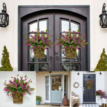 Couronne Giyblacko avec baies et fleurs sauvages, couronne suspendue pour porte, décoration printanière, imitation couronne blanche fraîche,