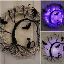 Couronne de chauves-souris d'Halloween pour porte d'entrée, couronne d'automne extérieure compatible avec les décorations de récolte et de