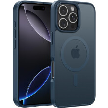 Magnetiskt matt genomskinligt skal för iPhone16Pro - Militärklassat, stötsäkert, tunt och robust stötfångarskydd (blå)