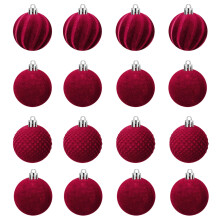 16 boules de Noël floquées en velours, 6 cm, décorations de Noël en plastique à suspendre au sapin, décorations de fêtes
