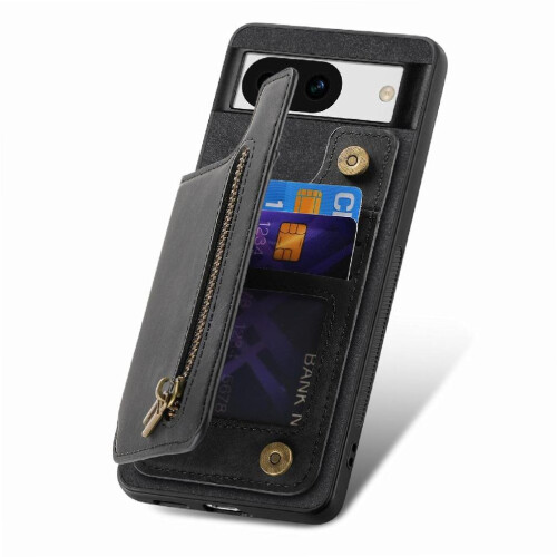 Fodral till Google Pixel8a Stativfunktion Vintage Dragkedja Plånbok Vikbart Bakstycke 1